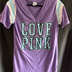 PINK Victoria's Secret Lavender Tee with Blue Logo